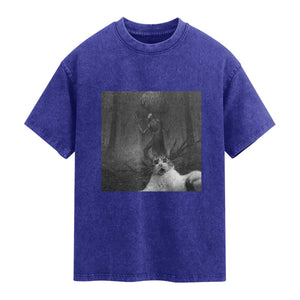 Cat Selfie With Wendigo Washed Cotton T-Shirt Horror Halloween Funny Cat Gifts