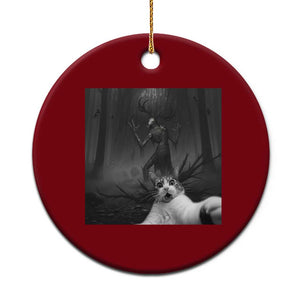 Cat Selfie With Wendigo Ceramic Ornament Horror Halloween Funny Cat Gifts TS10 1pc Red Print Your Wear