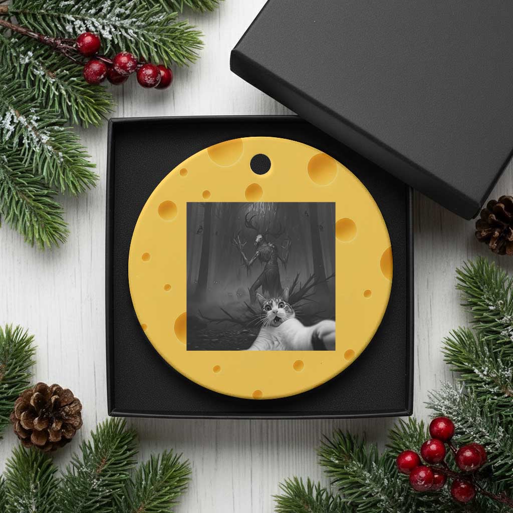 Cat Selfie With Wendigo Ceramic Ornament Horror Halloween Funny Cat Gifts TS10 1pc Yellow Cheese Print Your Wear
