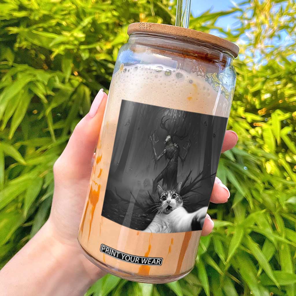 Cat Selfie With Wendigo Glass Can Horror Halloween Funny Cat Gifts TS10 Black Print Your Wear