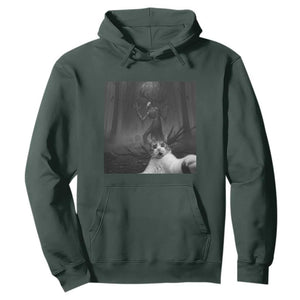 Cat Selfie With Wendigo Hoodie Horror Halloween Funny Cat Gifts TS10 Dark Forest Green Print Your Wear