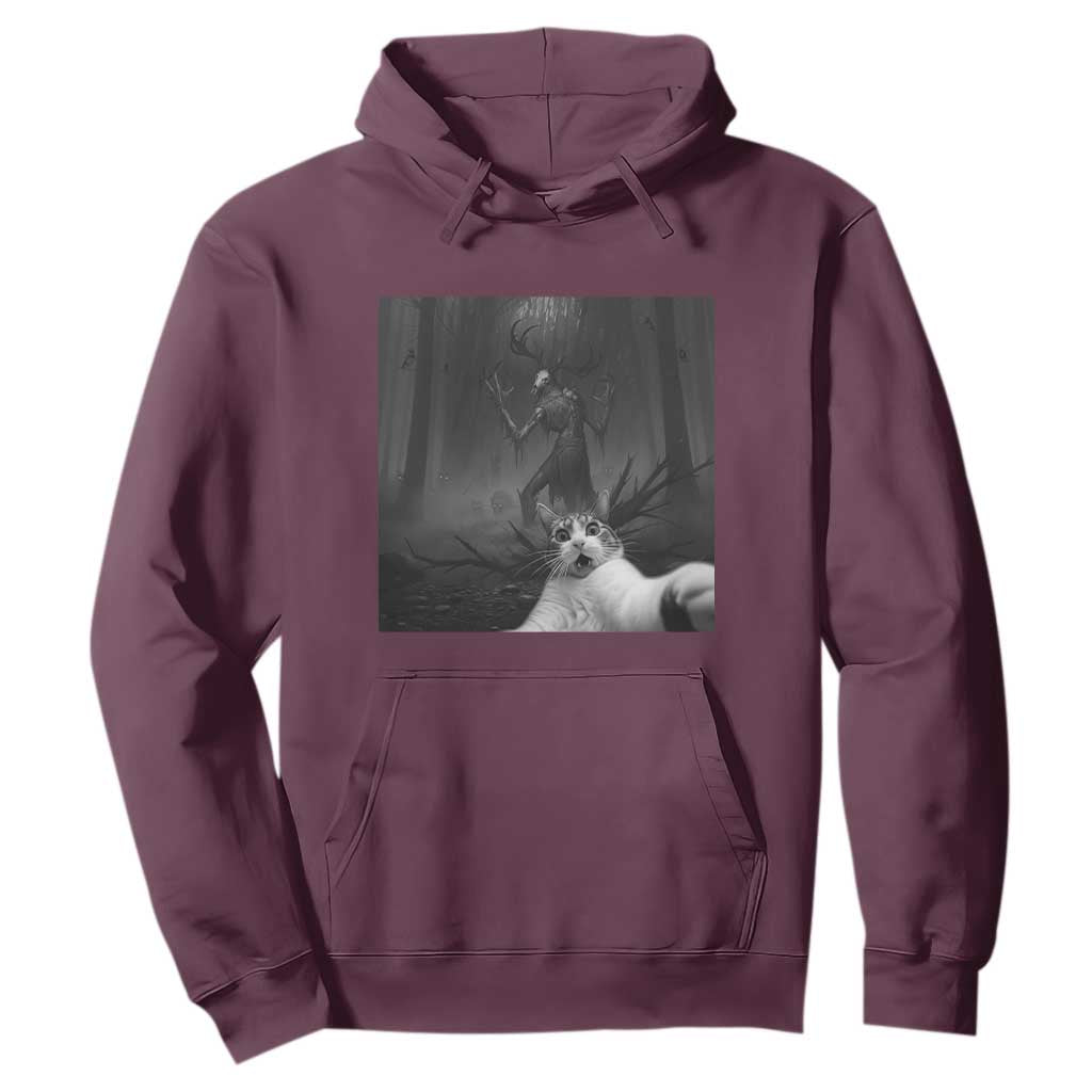 Cat Selfie With Wendigo Hoodie Horror Halloween Funny Cat Gifts TS10 Maroon Print Your Wear