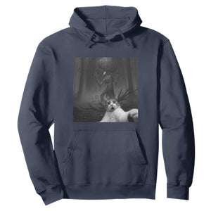 Cat Selfie With Wendigo Hoodie Horror Halloween Funny Cat Gifts TS10 Navy Print Your Wear