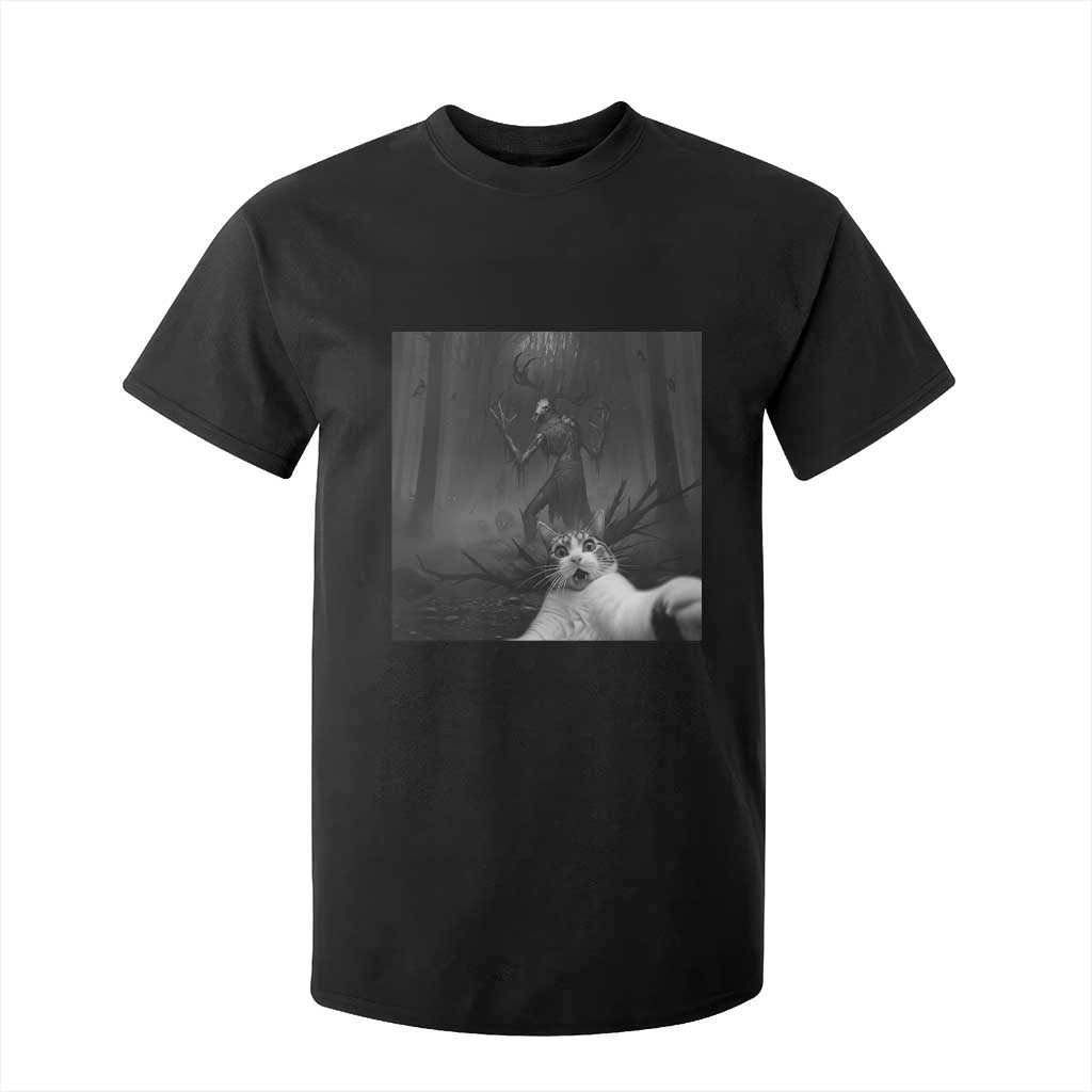 Cat Selfie With Wendigo T Shirt For Kid Horror Halloween Funny Cat Gifts TS10 Black Print Your Wear