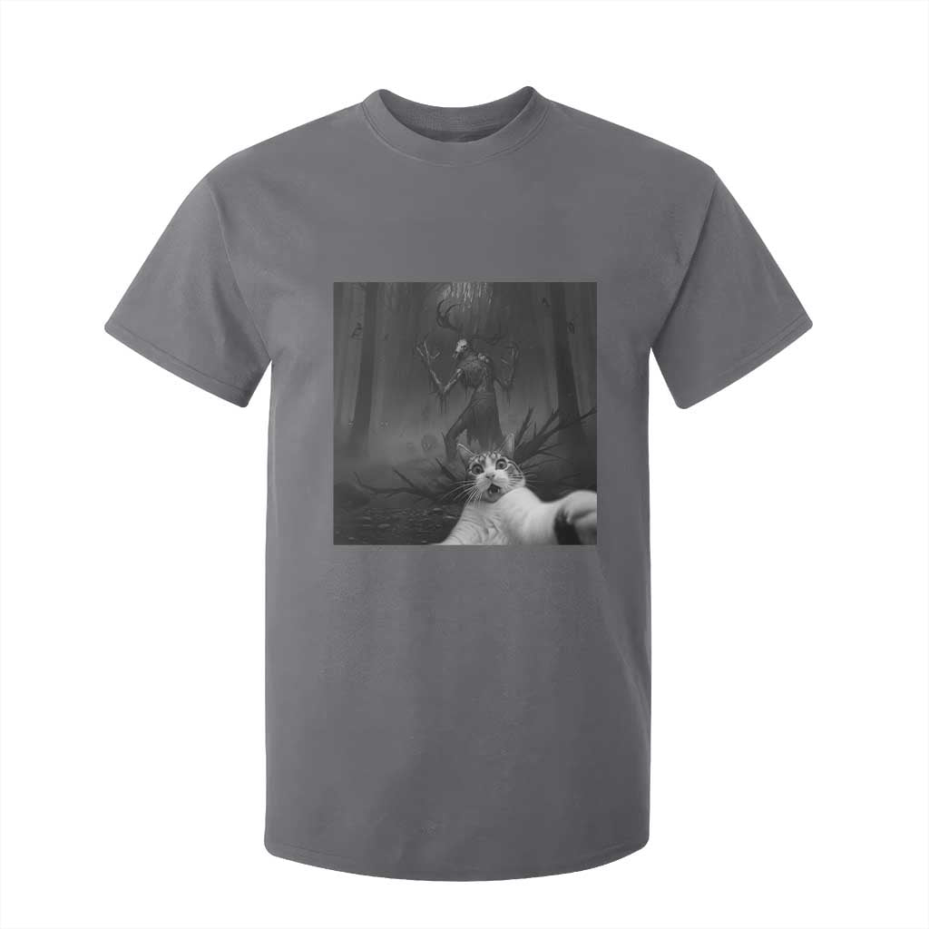 Cat Selfie With Wendigo T Shirt For Kid Horror Halloween Funny Cat Gifts TS10 Charcoal Print Your Wear