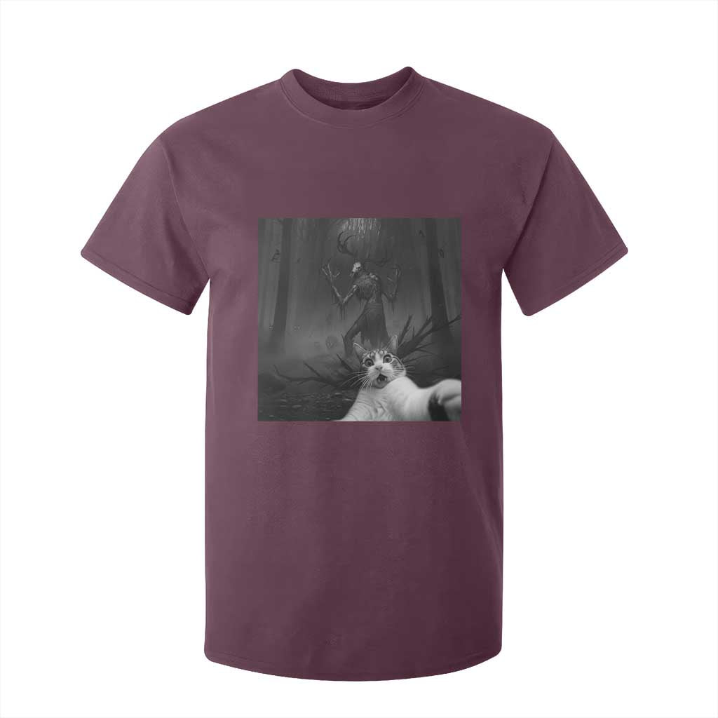 Cat Selfie With Wendigo T Shirt For Kid Horror Halloween Funny Cat Gifts TS10 Maroon Print Your Wear