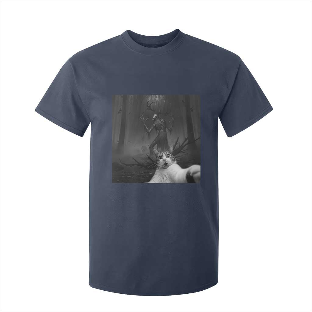 Cat Selfie With Wendigo T Shirt For Kid Horror Halloween Funny Cat Gifts TS10 Navy Print Your Wear