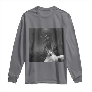 Cat Selfie With Wendigo Long Sleeve Shirt Horror Halloween Funny Cat Gifts TS10 Charcoal Print Your Wear