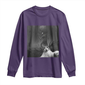 Cat Selfie With Wendigo Long Sleeve Shirt Horror Halloween Funny Cat Gifts TS10 Purple Print Your Wear