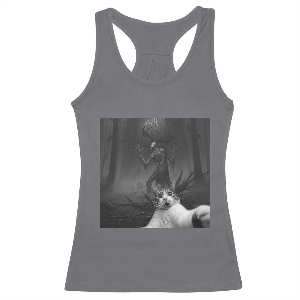 Cat Selfie With Wendigo Racerback Tank Top Horror Halloween Funny Cat Gifts TS10 Charcoal Print Your Wear