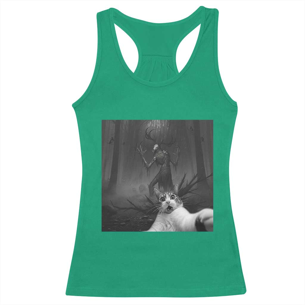 Cat Selfie With Wendigo Racerback Tank Top Horror Halloween Funny Cat Gifts TS10 Irish Green Print Your Wear