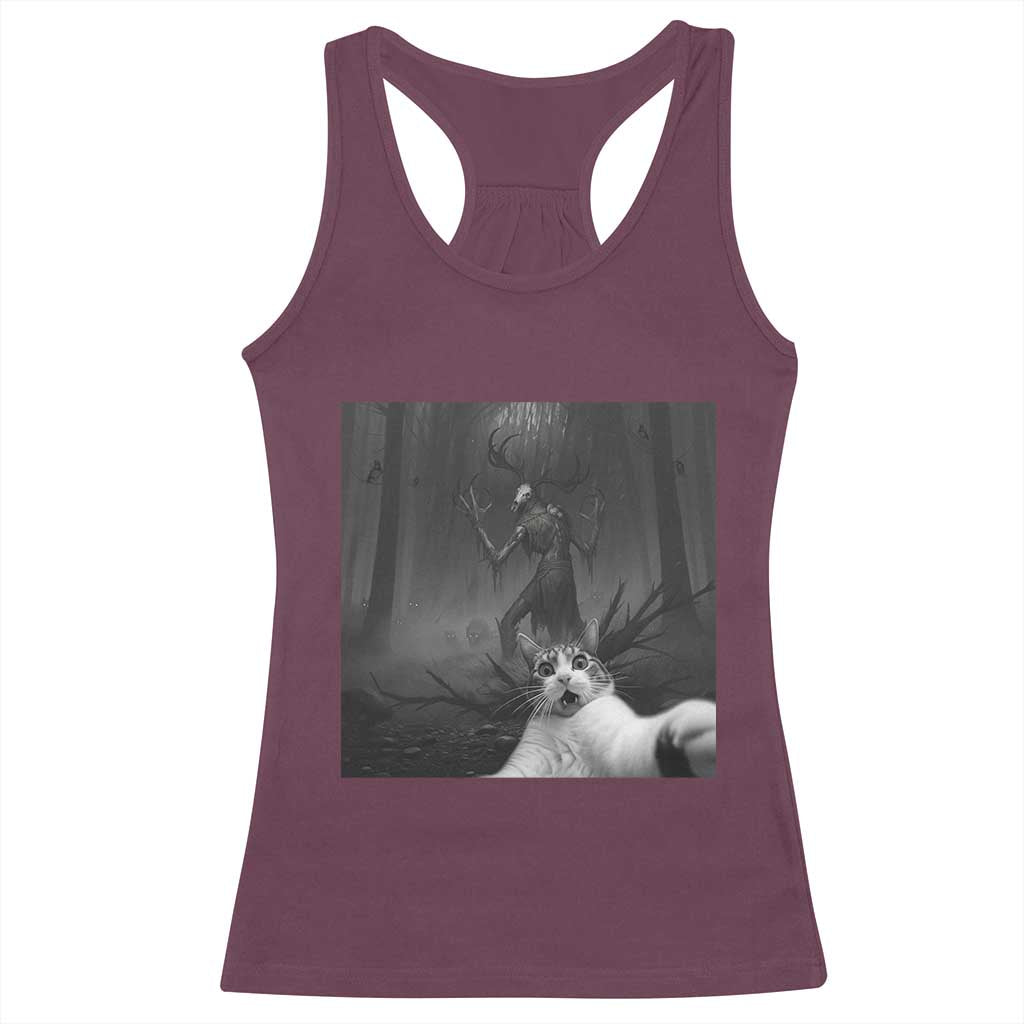 Cat Selfie With Wendigo Racerback Tank Top Horror Halloween Funny Cat Gifts TS10 Maroon Print Your Wear