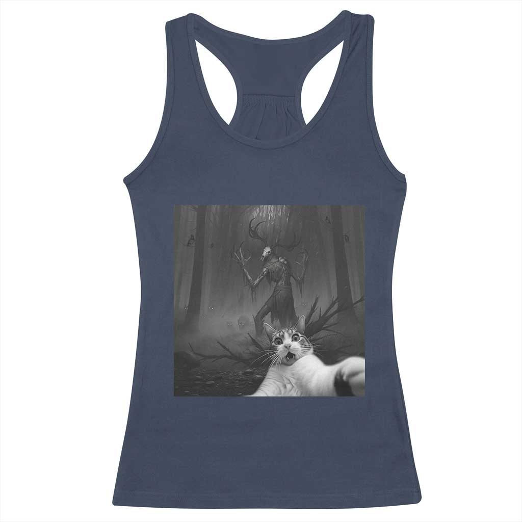 Cat Selfie With Wendigo Racerback Tank Top Horror Halloween Funny Cat Gifts TS10 Navy Print Your Wear