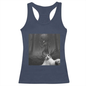 Cat Selfie With Wendigo Racerback Tank Top Horror Halloween Funny Cat Gifts TS10 Navy Print Your Wear