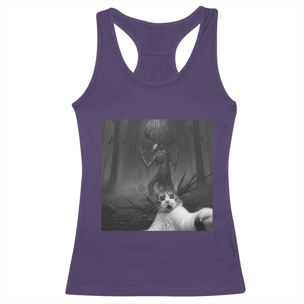 Cat Selfie With Wendigo Racerback Tank Top Horror Halloween Funny Cat Gifts TS10 Purple Print Your Wear