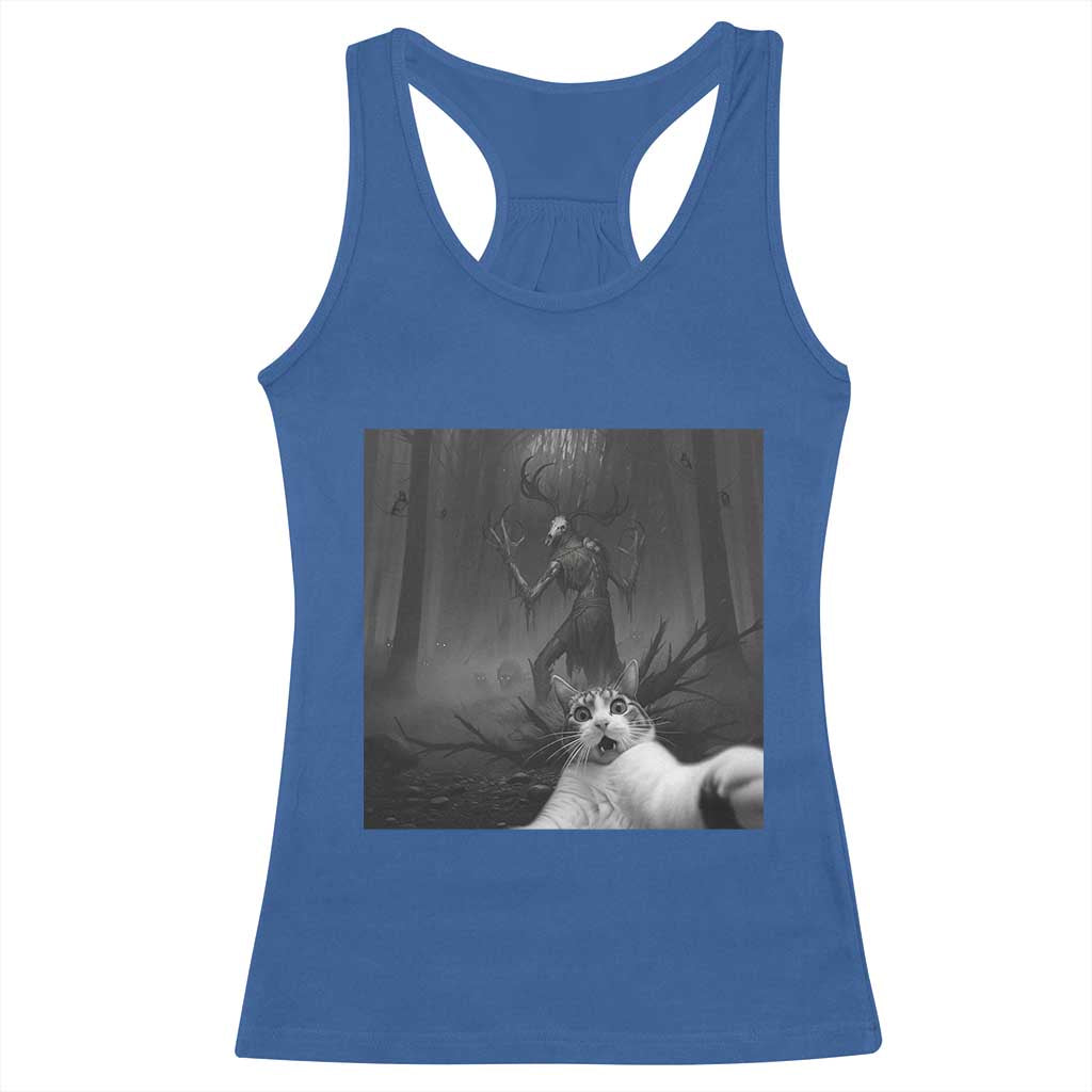 Cat Selfie With Wendigo Racerback Tank Top Horror Halloween Funny Cat Gifts TS10 Royal Blue Print Your Wear