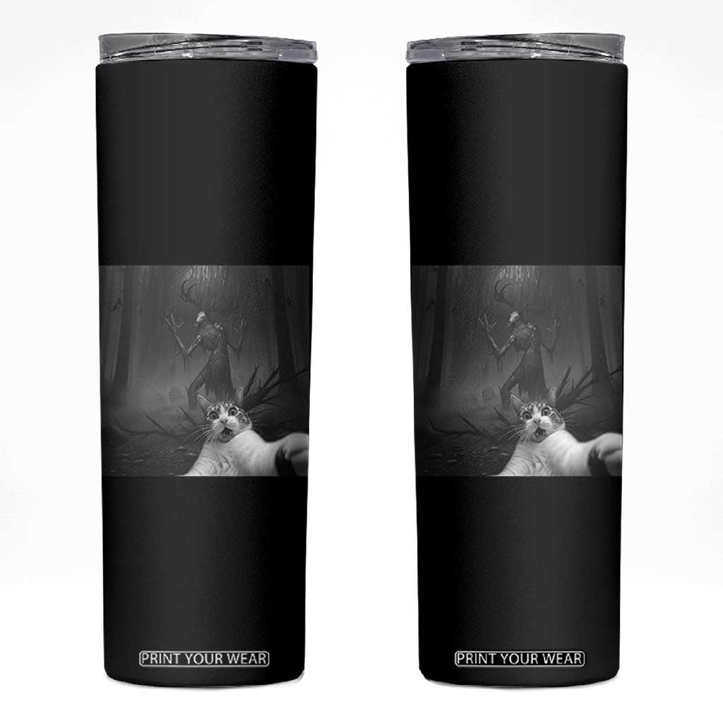 Cat Selfie With Wendigo Skinny Tumbler Horror Halloween Funny Cat Gifts TS10 Black Print Your Wear