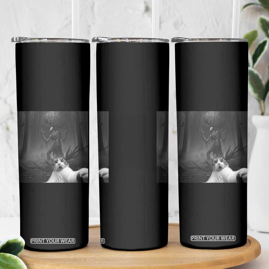 Cat Selfie With Wendigo Skinny Tumbler Horror Halloween Funny Cat Gifts TS10 Print Your Wear