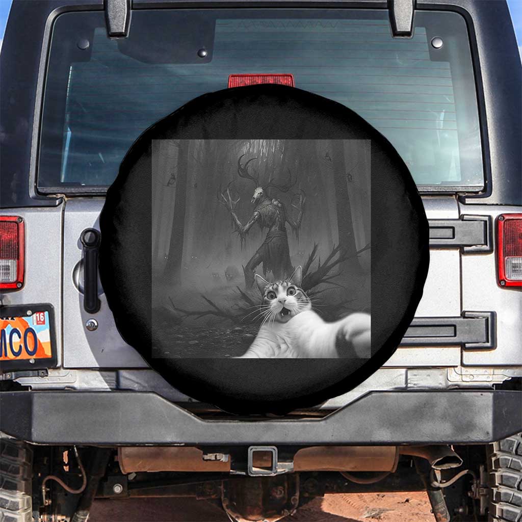 Cat Selfie With Wendigo Spare Tire Cover Horror Halloween Funny Cat Gifts TS10 No hole Black Print Your Wear
