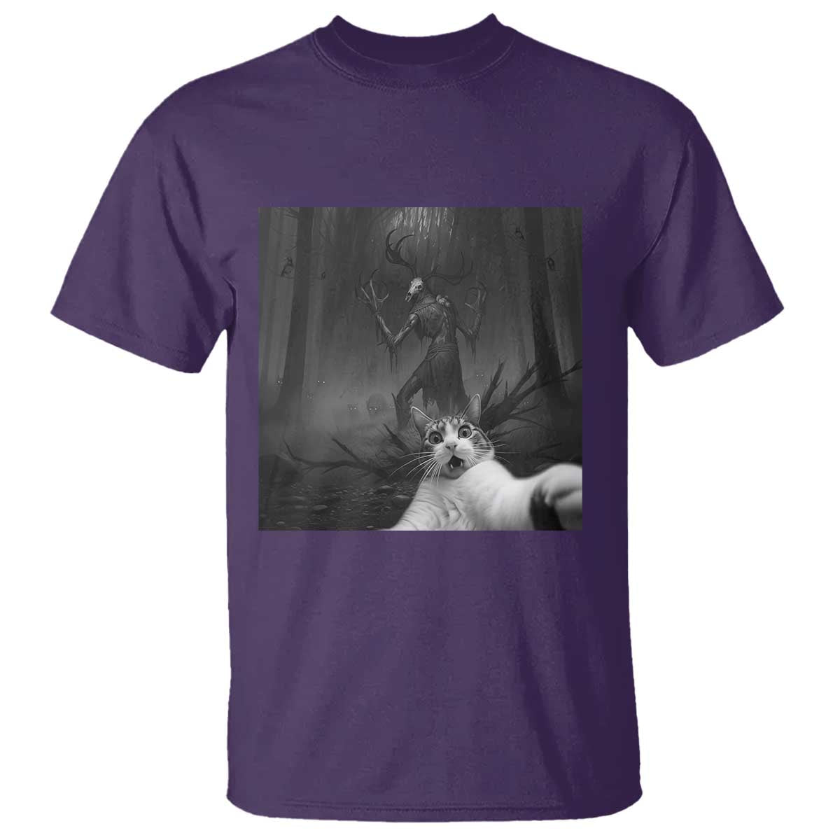 Cat Selfie With Wendigo T Shirt Horror Halloween Funny Cat Gifts TS10 Purple Print Your Wear