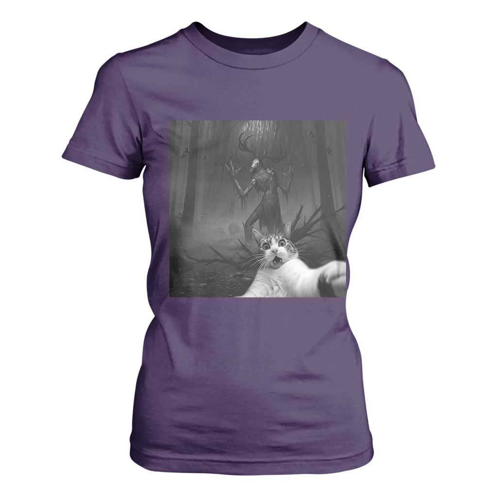 Cat Selfie With Wendigo T Shirt For Women Horror Halloween Funny Cat Gifts TS10 Purple Print Your Wear