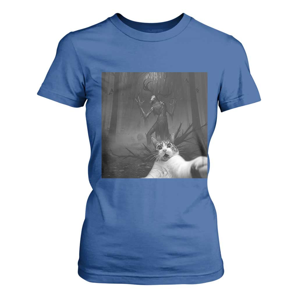 Cat Selfie With Wendigo T Shirt For Women Horror Halloween Funny Cat Gifts TS10 Royal Blue Print Your Wear