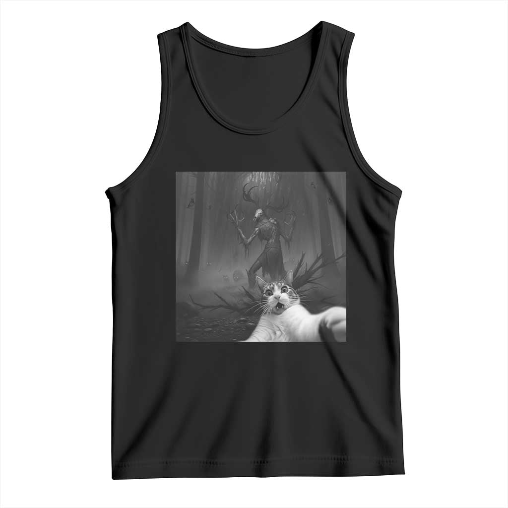 Cat Selfie With Wendigo Tank Top Horror Halloween Funny Cat Gifts TS10 Black Print Your Wear