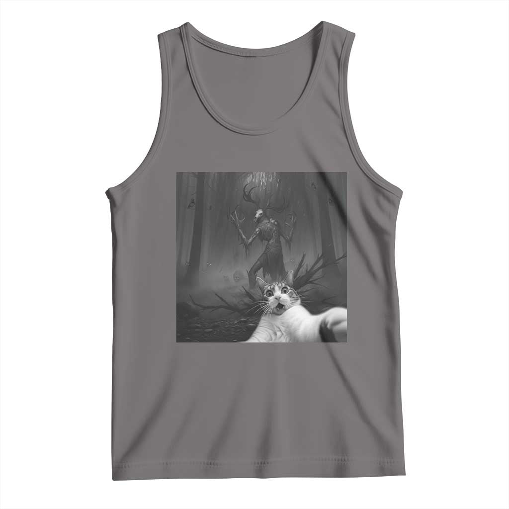 Cat Selfie With Wendigo Tank Top Horror Halloween Funny Cat Gifts TS10 Deep Heather Print Your Wear