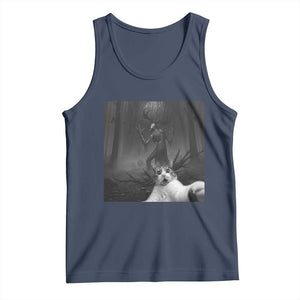 Cat Selfie With Wendigo Tank Top Horror Halloween Funny Cat Gifts TS10 Navy Print Your Wear