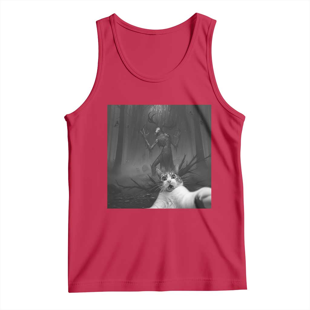 Cat Selfie With Wendigo Tank Top Horror Halloween Funny Cat Gifts TS10 Red Print Your Wear
