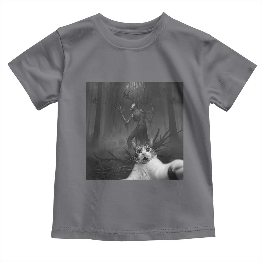 Cat Selfie With Wendigo Toddler T Shirt Horror Halloween Funny Cat Gifts TS10 Charcoal Print Your Wear