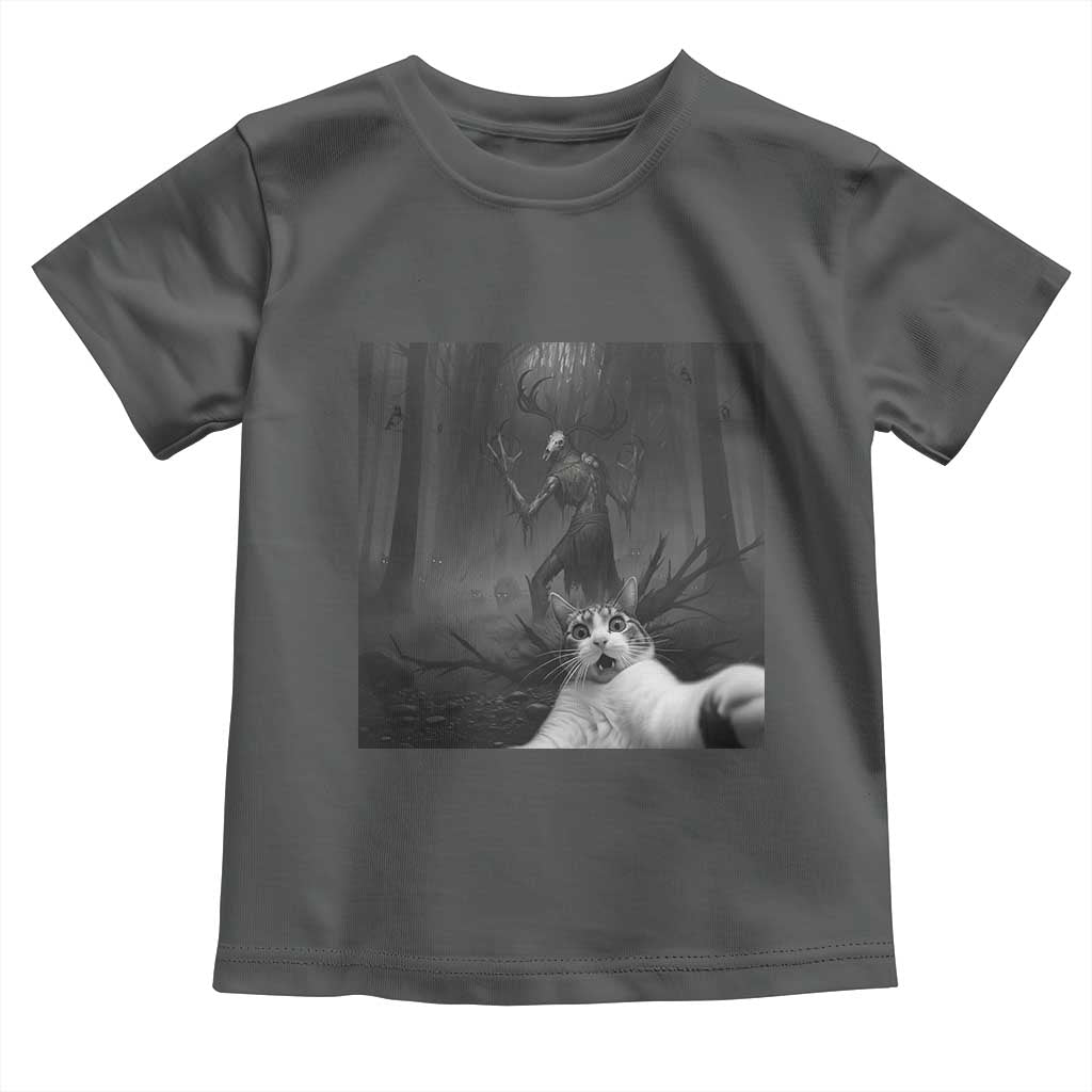 Cat Selfie With Wendigo Toddler T Shirt Horror Halloween Funny Cat Gifts TS10 Dark Heather Print Your Wear