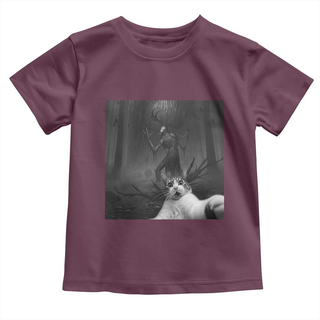 Cat Selfie With Wendigo Toddler T Shirt Horror Halloween Funny Cat Gifts TS10 Maroon Print Your Wear