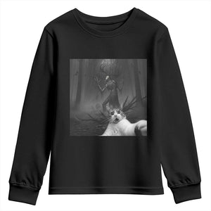 Cat Selfie With Wendigo Youth Sweatshirt Horror Halloween Funny Cat Gifts TS10 Black Print Your Wear