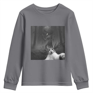 Cat Selfie With Wendigo Youth Sweatshirt Horror Halloween Funny Cat Gifts TS10 Charcoal Print Your Wear