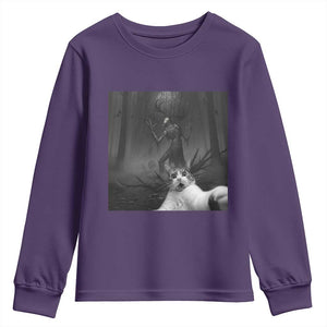 Cat Selfie With Wendigo Youth Sweatshirt Horror Halloween Funny Cat Gifts TS10 Purple Print Your Wear