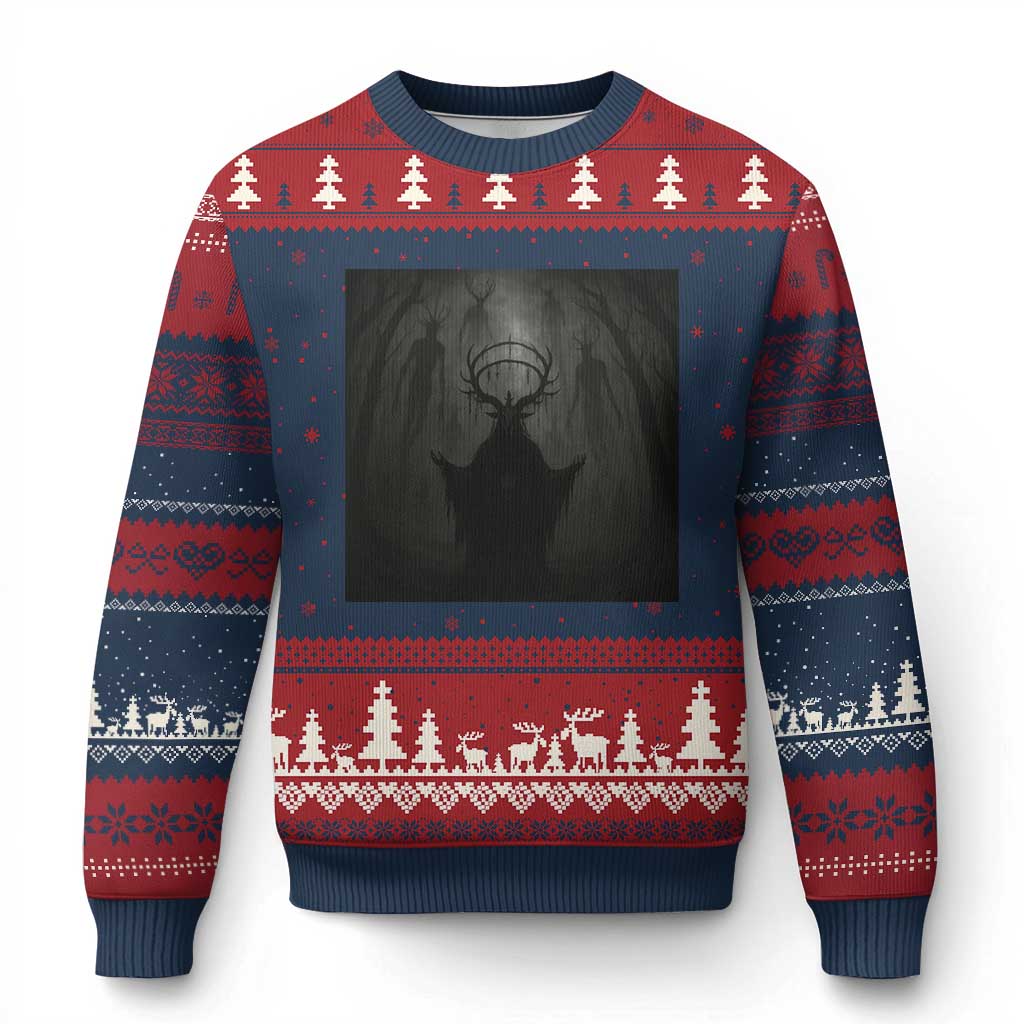 Wendigo Ugly Christmas Sweater Gothic Horror Forest Demon Cryptid Occult Dark Fantasy TS10 Navy Red Print Your Wear