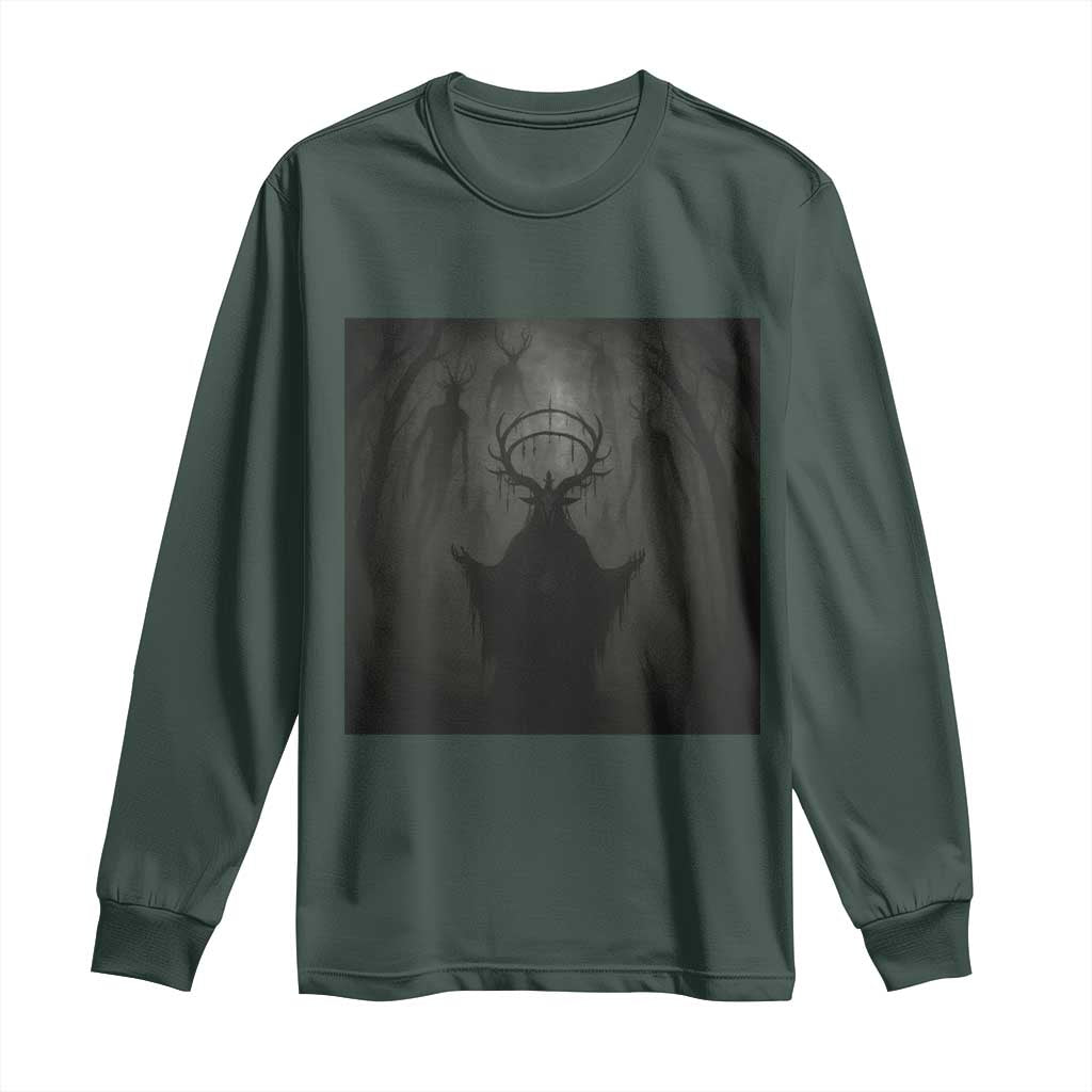 Wendigo Long Sleeve Shirt Gothic Horror Forest Demon Cryptid Occult Dark Fantasy TS10 Dark Forest Green Print Your Wear