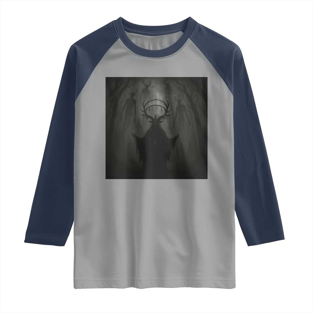 Wendigo Raglan Shirt Gothic Horror Forest Demon Cryptid Occult Dark Fantasy TS10 Sport Gray Navy Print Your Wear