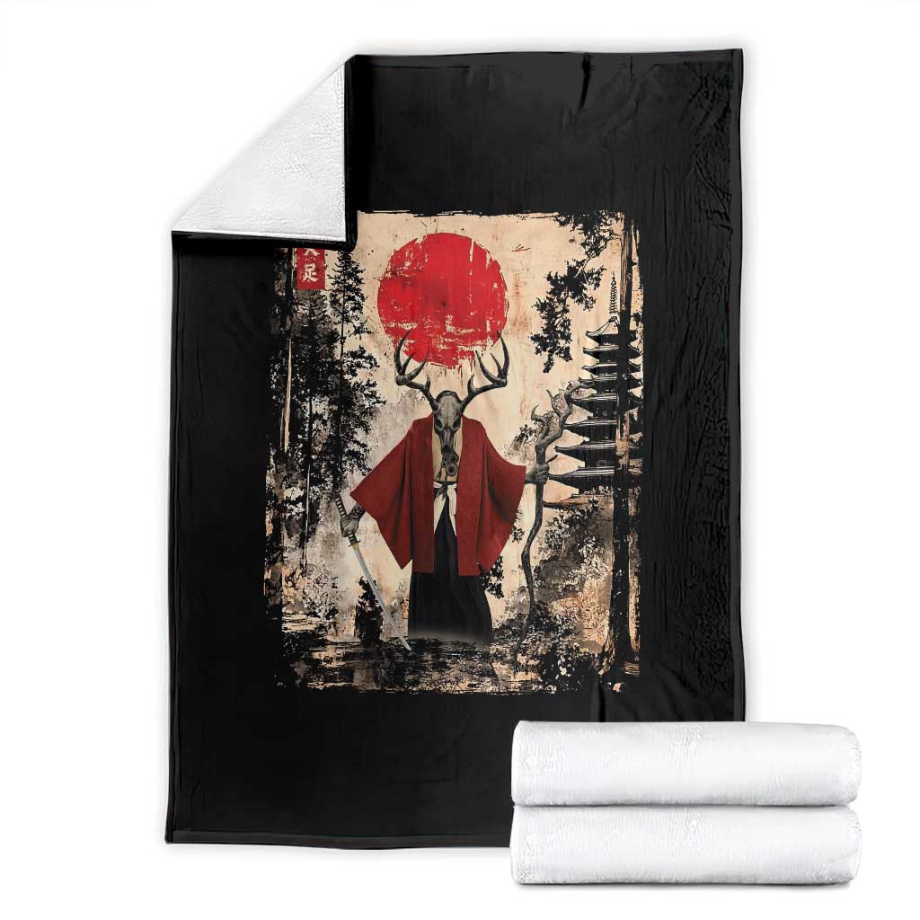 Samurai Wendigo Throw Blanket Japanese Vintage Graphic Ukiyo-e Art Funny Dark Fantasy TS10 Black Print Your Wear