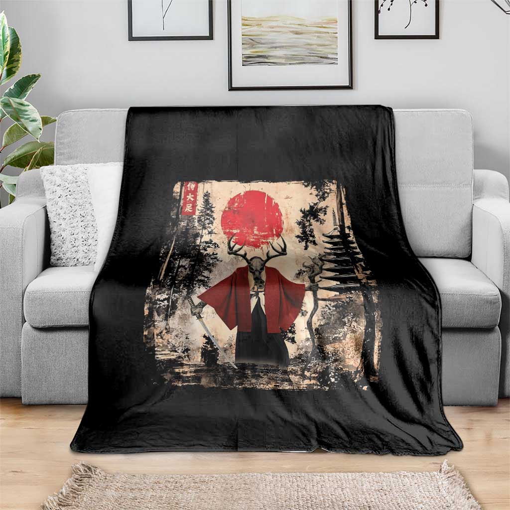 Samurai Wendigo Throw Blanket Japanese Vintage Graphic Ukiyo-e Art Funny Dark Fantasy TS10 Print Your Wear
