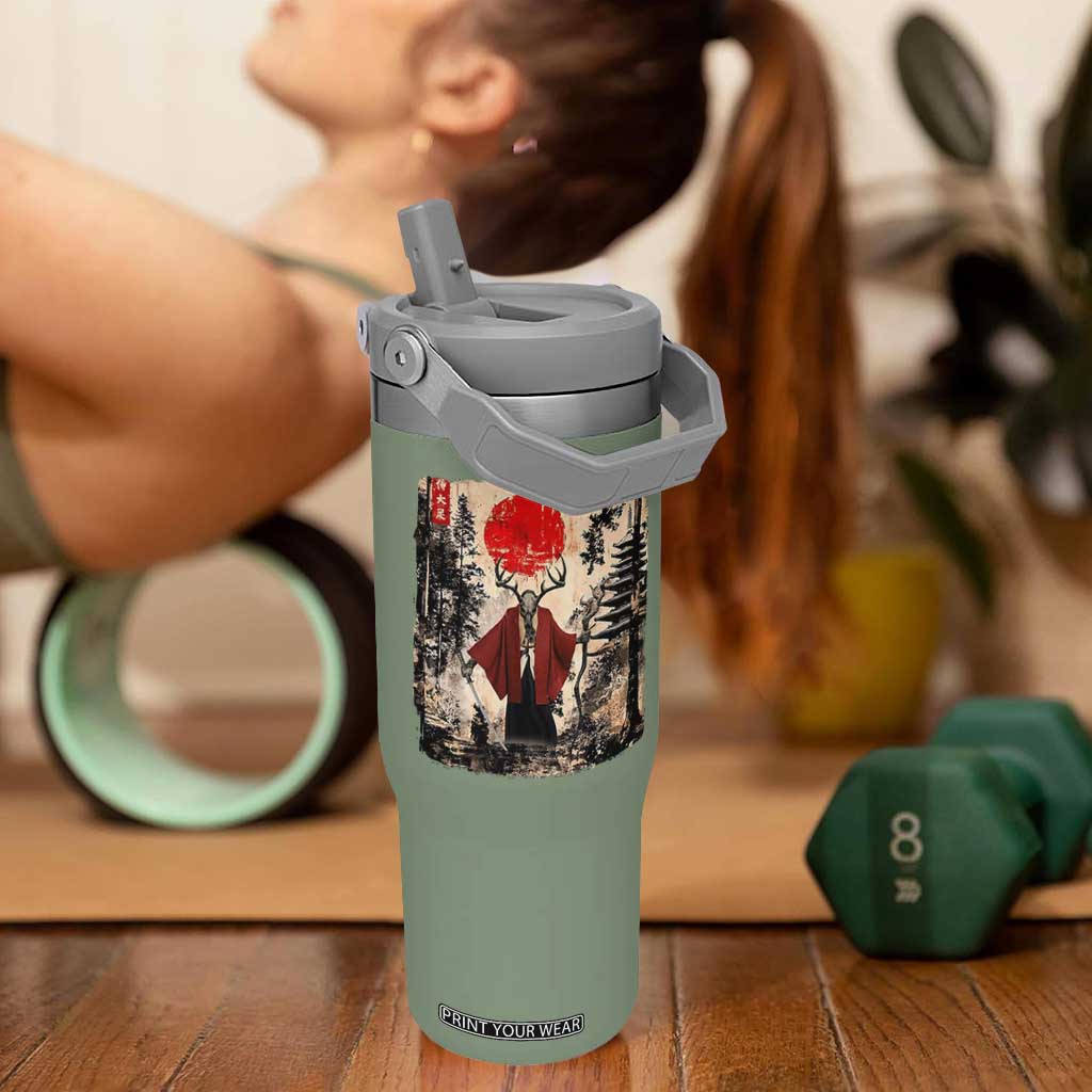 Samurai Wendigo Flip Straw Tumbler Japanese Vintage Graphic Ukiyo-e Art Funny Dark Fantasy TS10 One Size: 30 oz Moss Green Print Your Wear