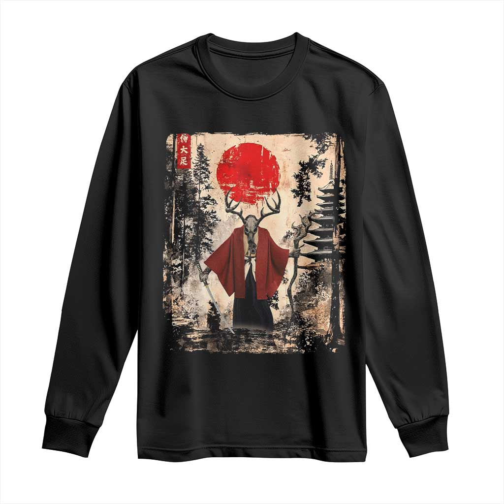 Samurai Wendigo Long Sleeve Shirt Japanese Vintage Graphic Ukiyo-e Art Funny Dark Fantasy TS10 Black Print Your Wear