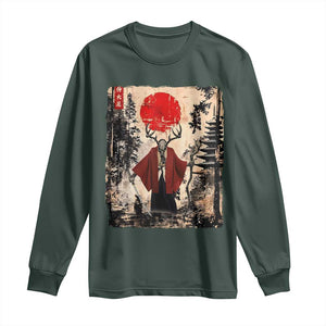 Samurai Wendigo Long Sleeve Shirt Japanese Vintage Graphic Ukiyo-e Art Funny Dark Fantasy TS10 Dark Forest Green Print Your Wear