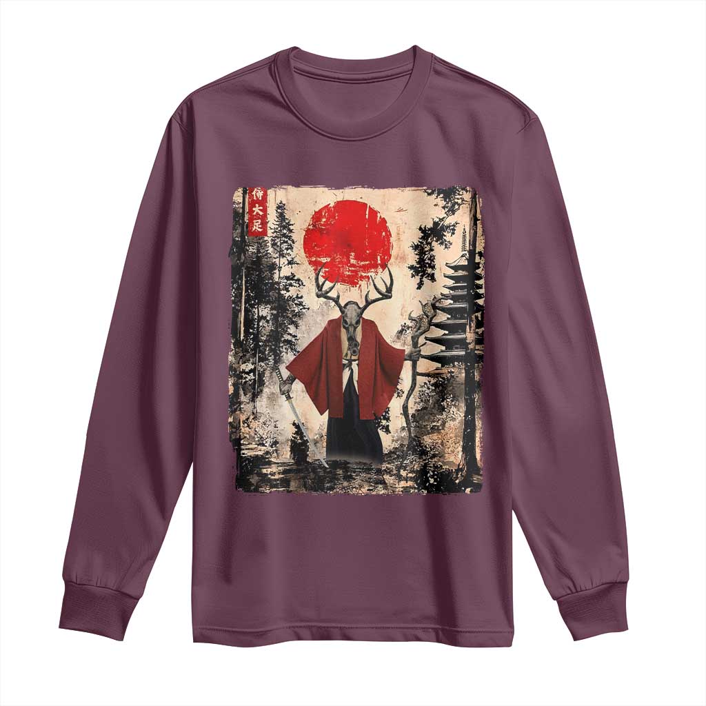Samurai Wendigo Long Sleeve Shirt Japanese Vintage Graphic Ukiyo-e Art Funny Dark Fantasy TS10 Maroon Print Your Wear