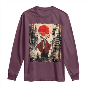 Samurai Wendigo Long Sleeve Shirt Japanese Vintage Graphic Ukiyo-e Art Funny Dark Fantasy TS10 Maroon Print Your Wear