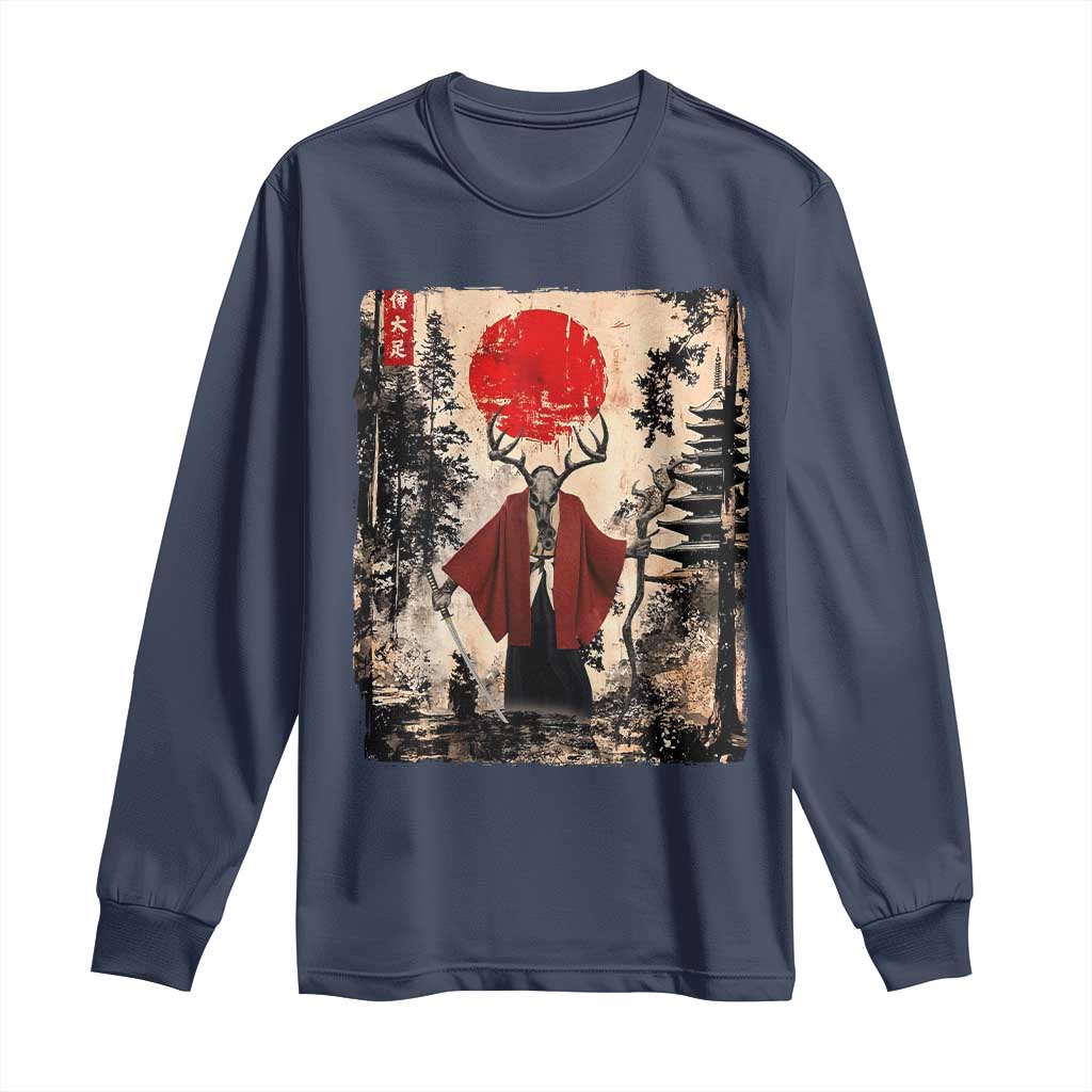 Samurai Wendigo Long Sleeve Shirt Japanese Vintage Graphic Ukiyo-e Art Funny Dark Fantasy TS10 Navy Print Your Wear