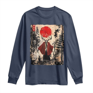Samurai Wendigo Long Sleeve Shirt Japanese Vintage Graphic Ukiyo-e Art Funny Dark Fantasy TS10 Navy Print Your Wear