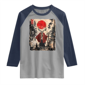 Samurai Wendigo Raglan Shirt Japanese Vintage Graphic Ukiyo-e Art Funny Dark Fantasy TS10 Sport Gray Navy Print Your Wear