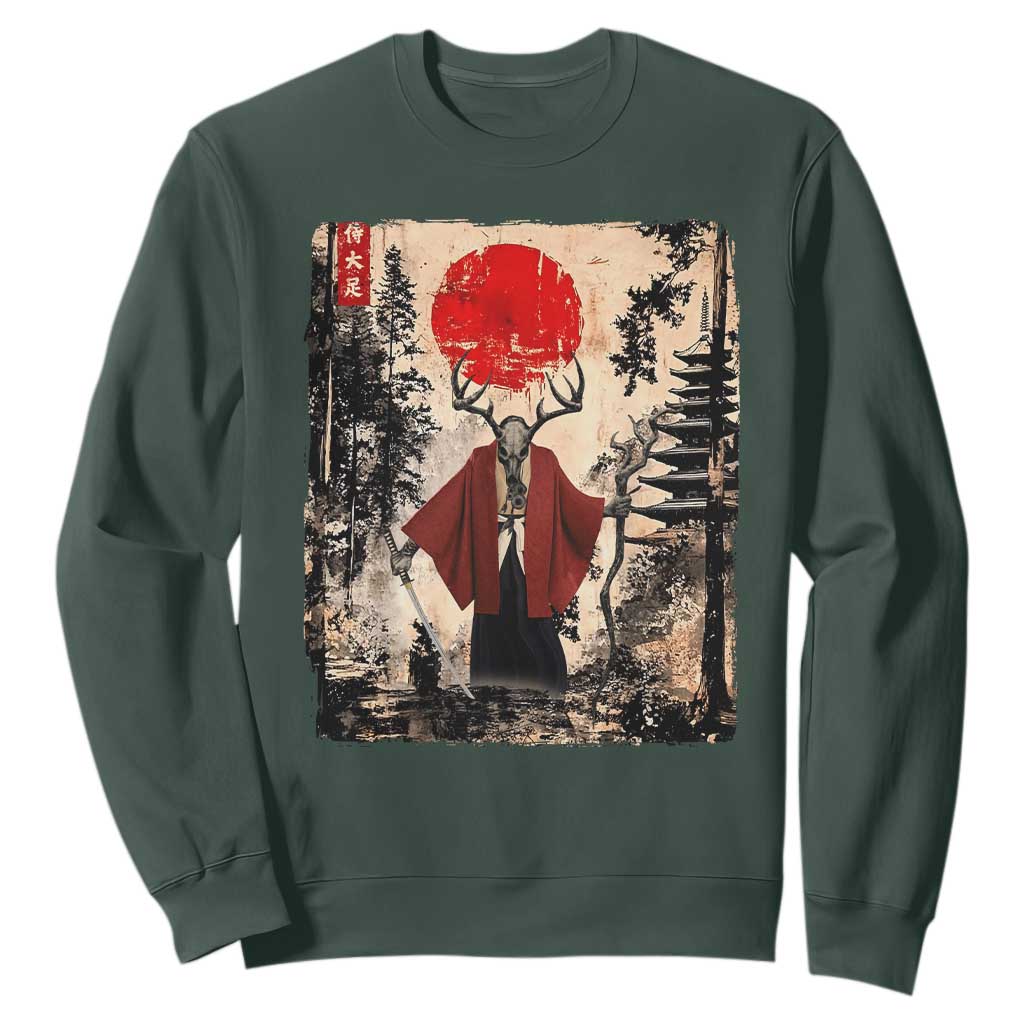 Samurai Wendigo Sweatshirt Japanese Vintage Graphic Ukiyo-e Art Funny Dark Fantasy TS10 Dark Forest Green Print Your Wear